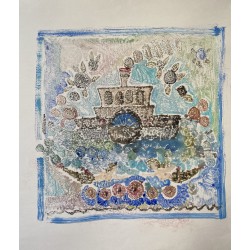 37."Кораблик и русалки". 45 х 45 см. Бумага, масло, без оформления.